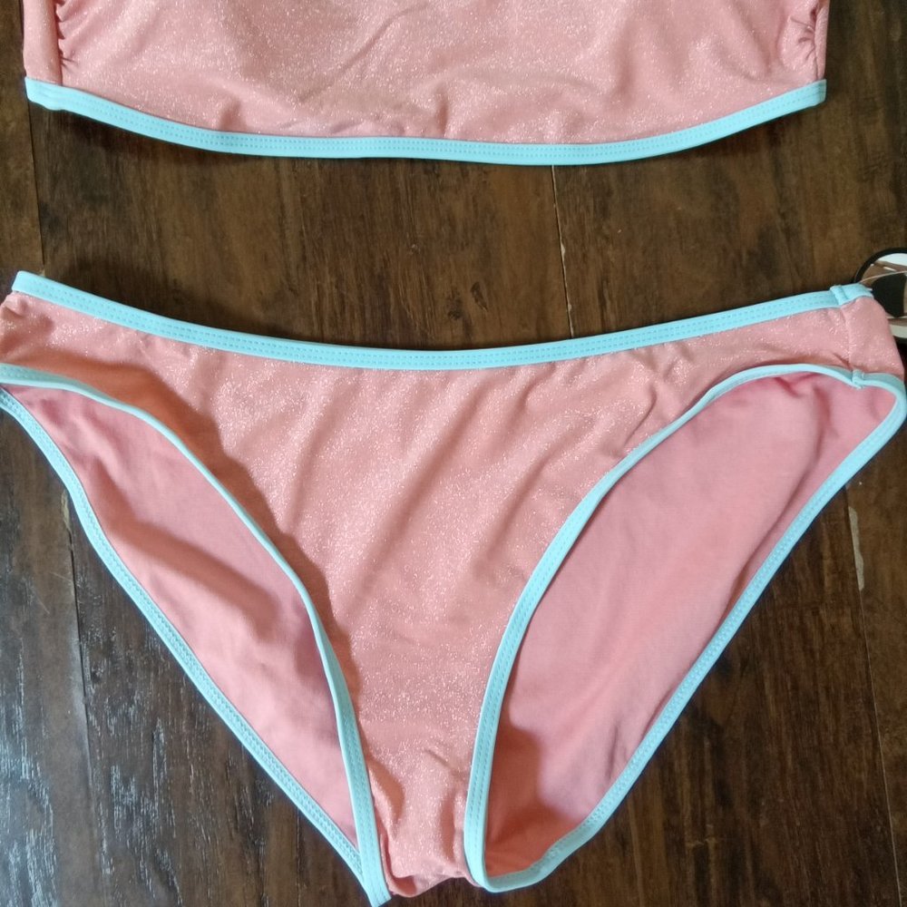 NWT No Boundaries Coral Metalic Sparkle Swim Top & Bottom Both Size XL - Picture 2 of 6